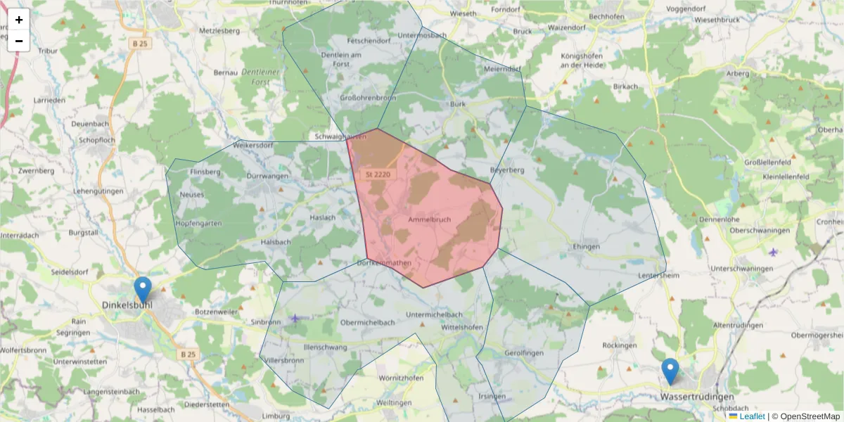 Karte des Postleitzahlen Bereichs  und der umliegenden Postleitzahlen in Deutschland