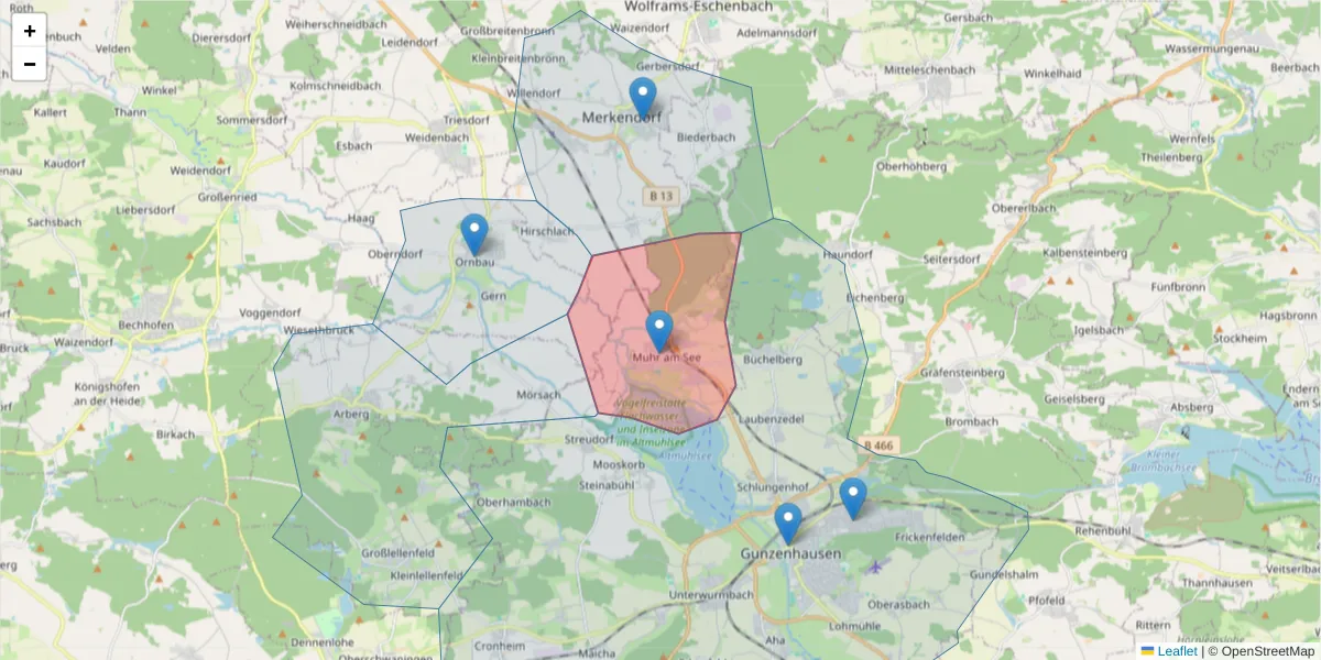 Karte des Postleitzahlen Bereichs  und der umliegenden Postleitzahlen in Deutschland