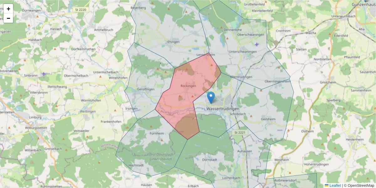 Karte des Postleitzahlen Bereichs  und der umliegenden Postleitzahlen in Deutschland