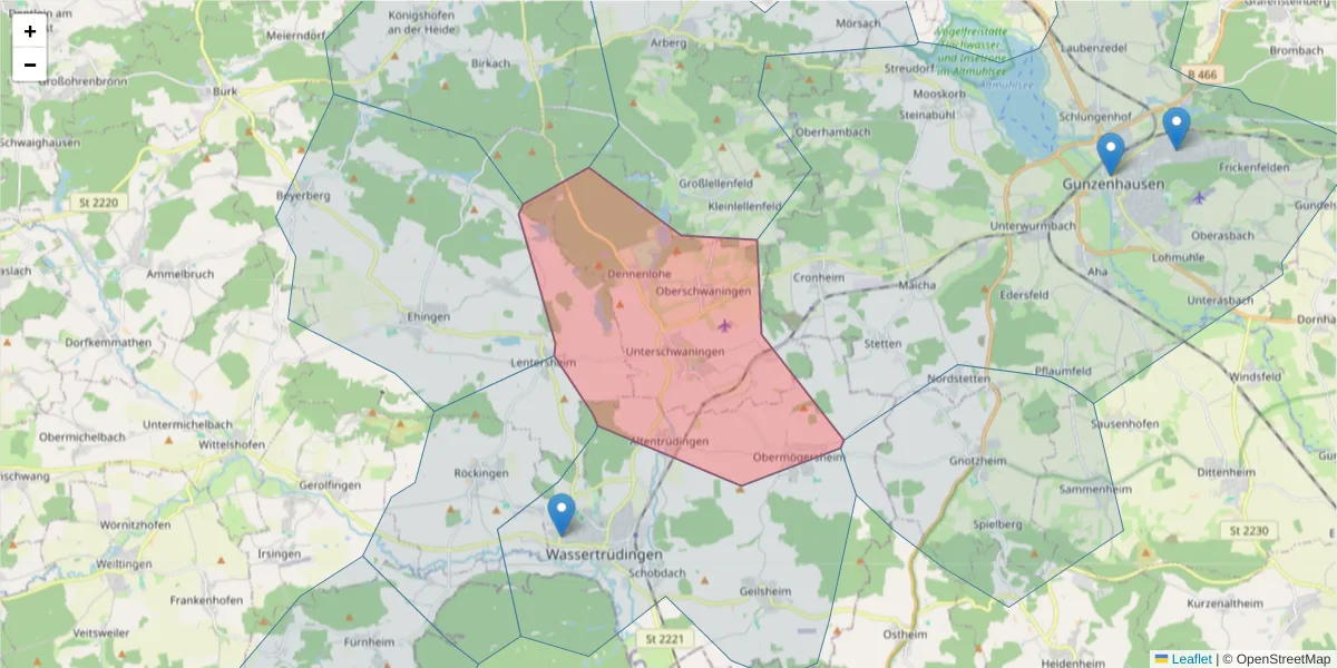 Karte des Postleitzahlen Bereichs  und der umliegenden Postleitzahlen in Deutschland