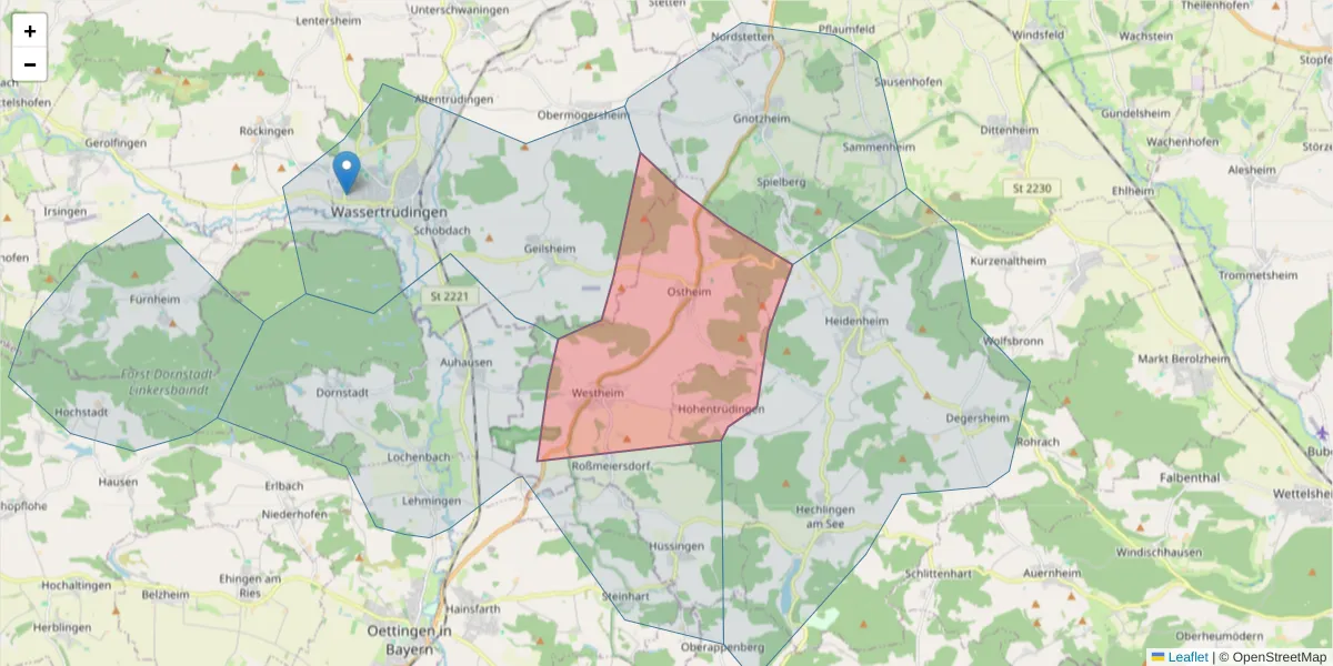Karte des Postleitzahlen Bereichs  und der umliegenden Postleitzahlen in Deutschland