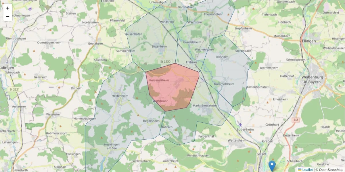 Karte des Postleitzahlen Bereichs  und der umliegenden Postleitzahlen in Deutschland