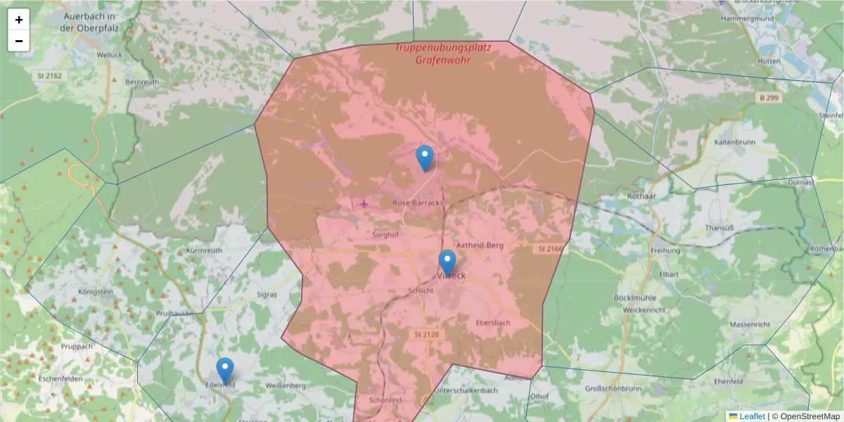 Karte des Postleitzahlen Bereichs  und der umliegenden Postleitzahlen in Deutschland