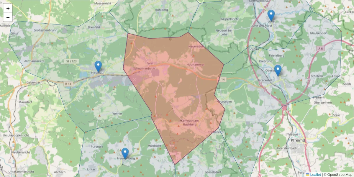 Karte des Postleitzahlen Bereichs  und der umliegenden Postleitzahlen in Deutschland