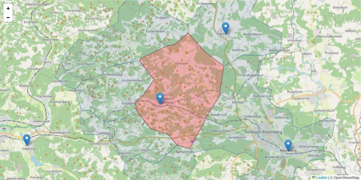Karte des Postleitzahlen Bereichs  und der umliegenden Postleitzahlen in Deutschland