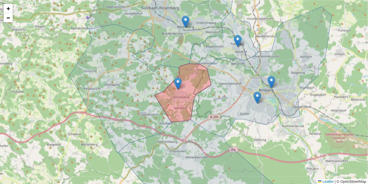Karte des Postleitzahlen Bereichs  und der umliegenden Postleitzahlen in Deutschland