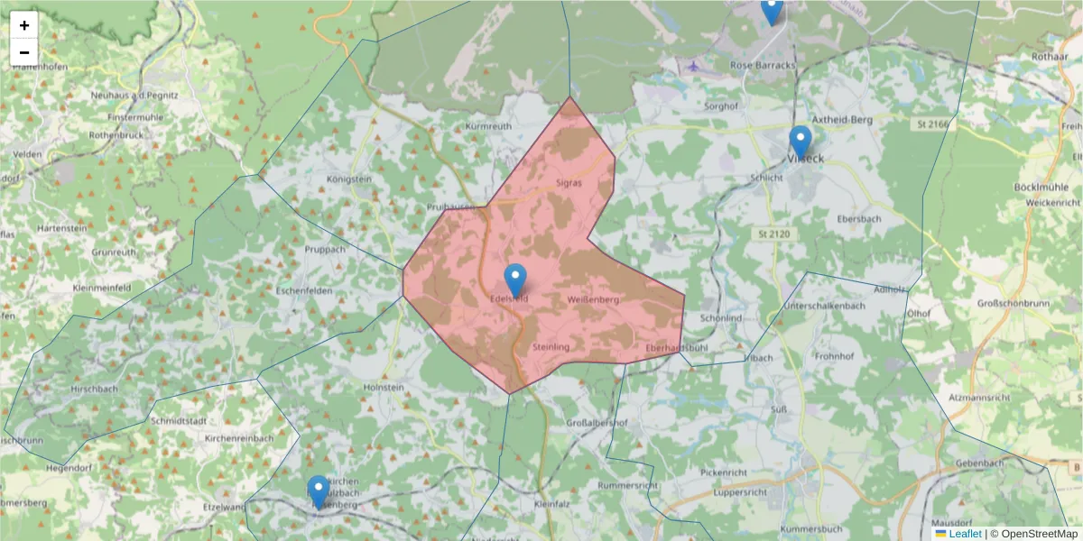 Karte des Postleitzahlen Bereichs  und der umliegenden Postleitzahlen in Deutschland
