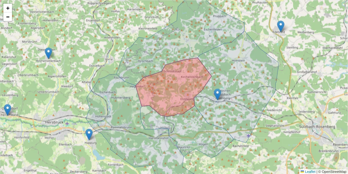 Karte des Postleitzahlen Bereichs  und der umliegenden Postleitzahlen in Deutschland