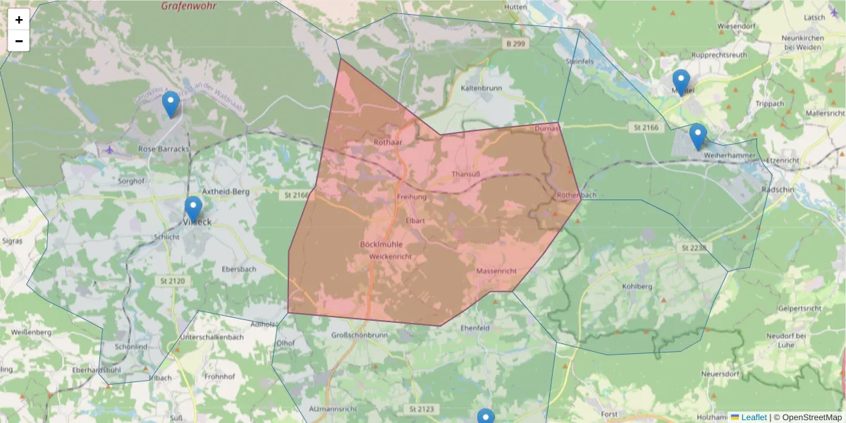 Karte des Postleitzahlen Bereichs  und der umliegenden Postleitzahlen in Deutschland