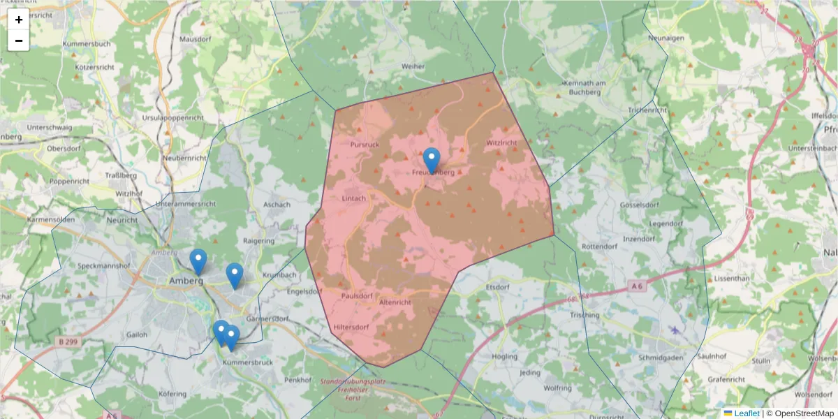 Karte des Postleitzahlen Bereichs  und der umliegenden Postleitzahlen in Deutschland