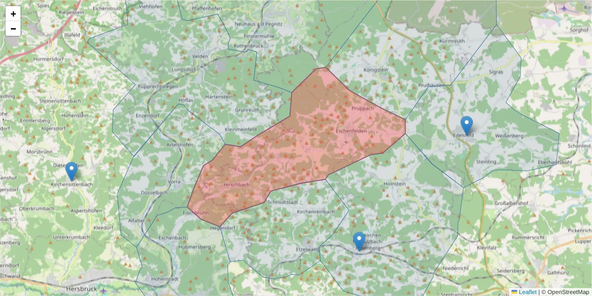 Karte des Postleitzahlen Bereichs  und der umliegenden Postleitzahlen in Deutschland