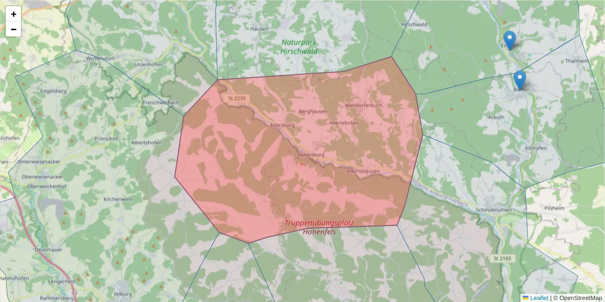 Karte des Postleitzahlen Bereichs  und der umliegenden Postleitzahlen in Deutschland