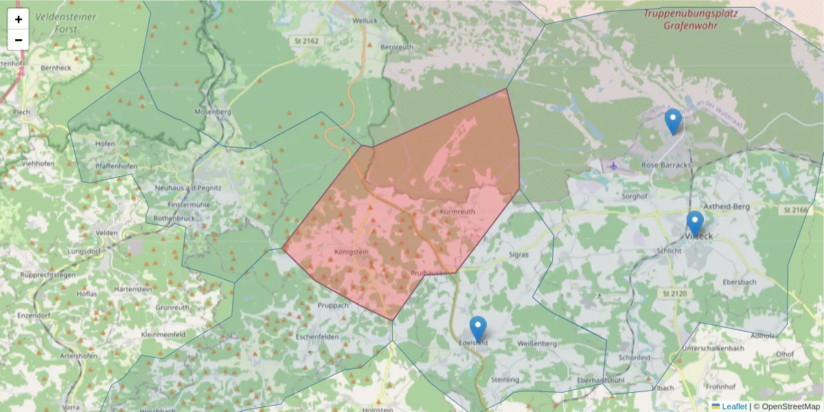 Karte des Postleitzahlen Bereichs  und der umliegenden Postleitzahlen in Deutschland