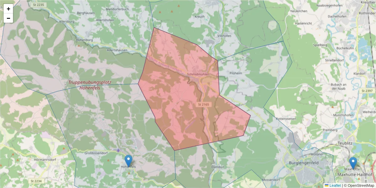 Karte des Postleitzahlen Bereichs  und der umliegenden Postleitzahlen in Deutschland