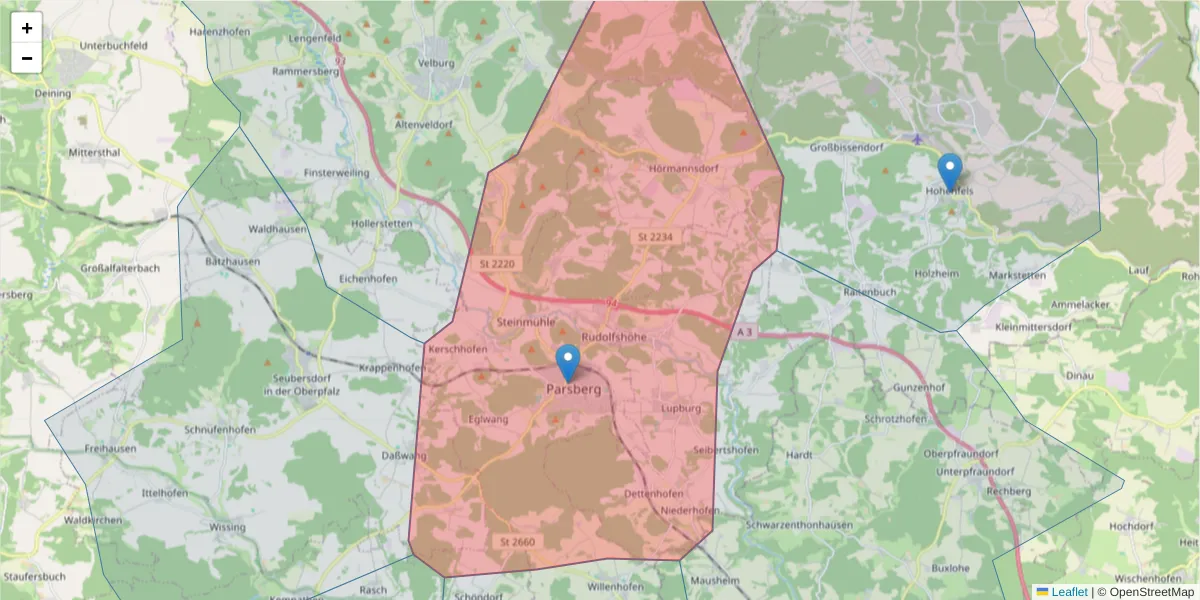 Karte des Postleitzahlen Bereichs  und der umliegenden Postleitzahlen in Deutschland