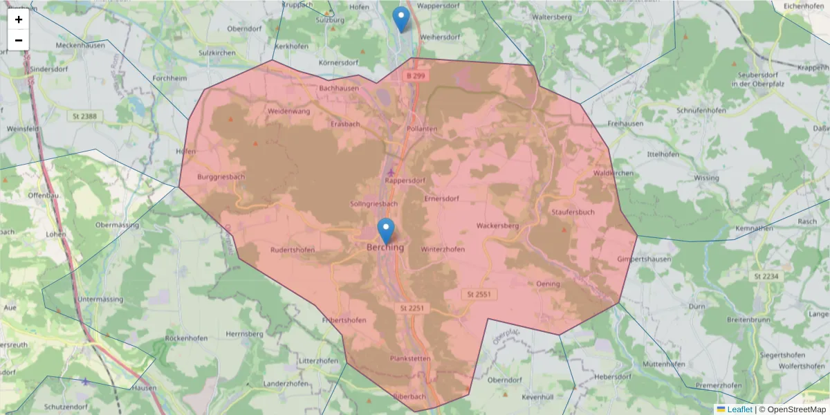 Karte des Postleitzahlen Bereichs  und der umliegenden Postleitzahlen in Deutschland