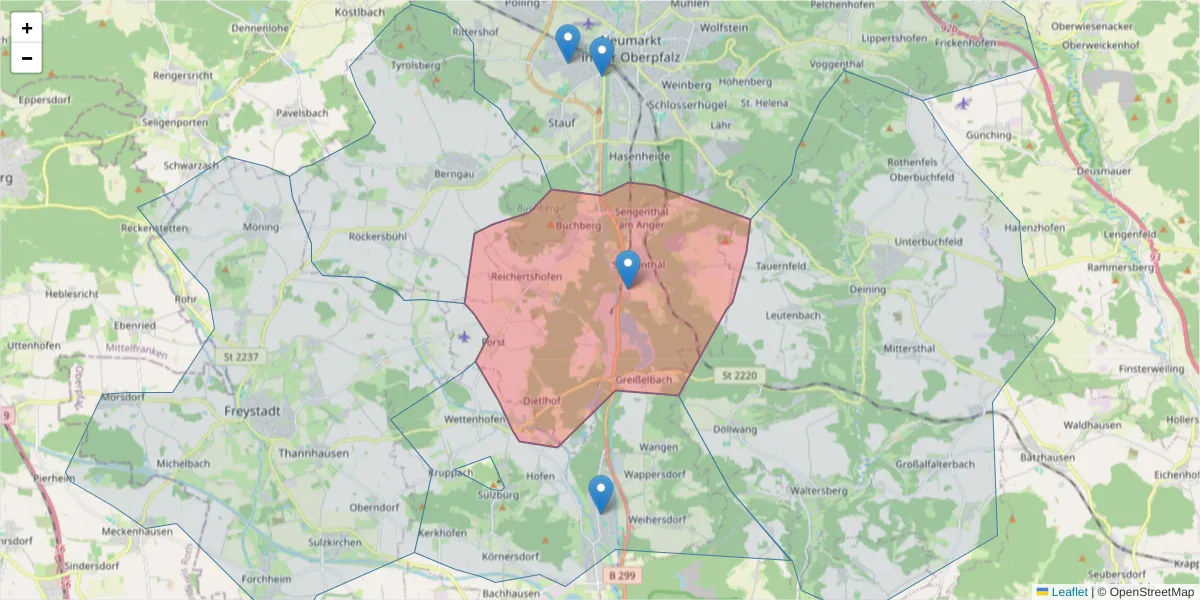 Karte des Postleitzahlen Bereichs  und der umliegenden Postleitzahlen in Deutschland