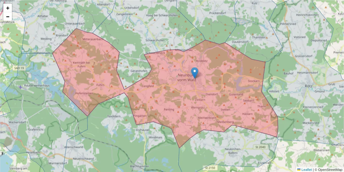 Karte des Postleitzahlen Bereichs  und der umliegenden Postleitzahlen in Deutschland