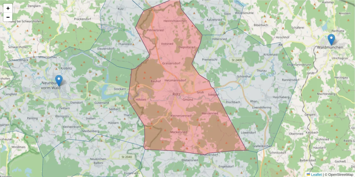 Karte des Postleitzahlen Bereichs  und der umliegenden Postleitzahlen in Deutschland