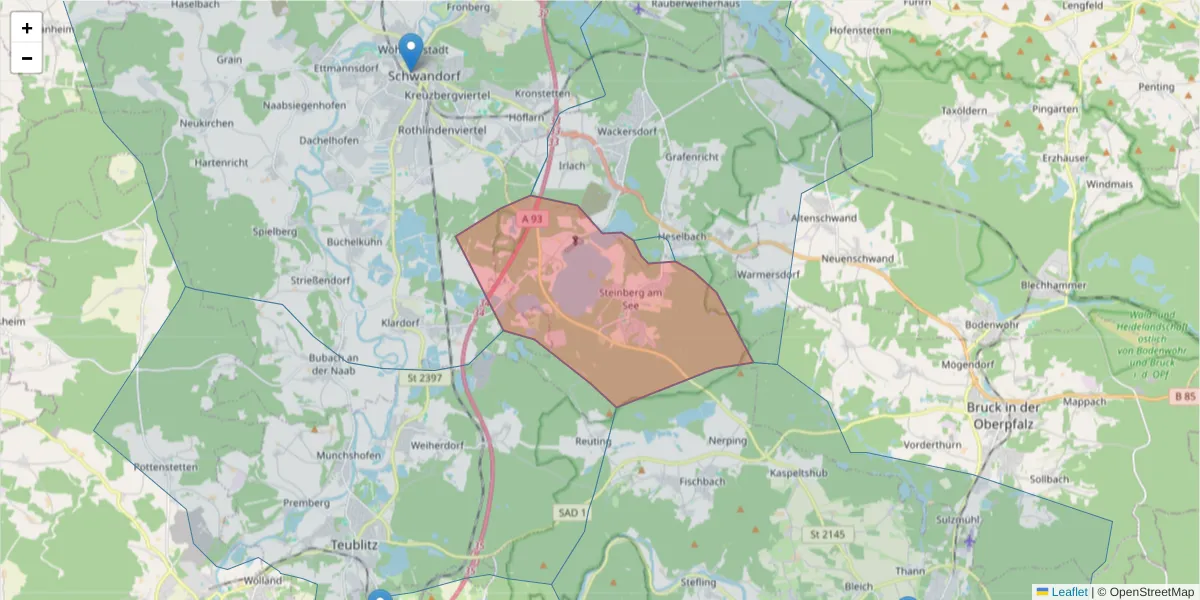 Karte des Postleitzahlen Bereichs  und der umliegenden Postleitzahlen in Deutschland