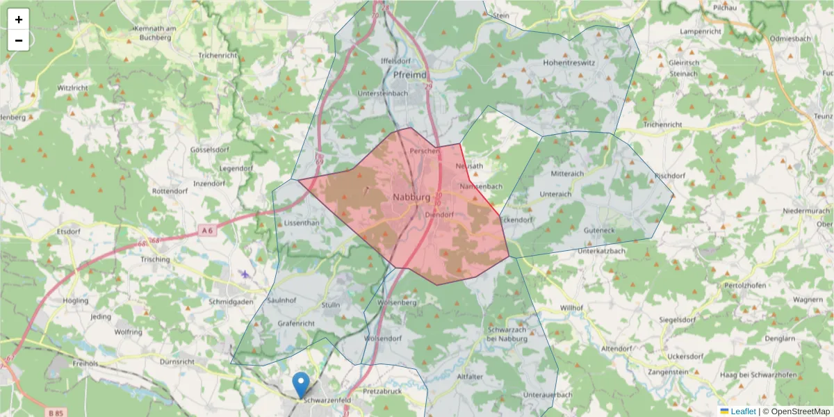 Karte des Postleitzahlen Bereichs  und der umliegenden Postleitzahlen in Deutschland