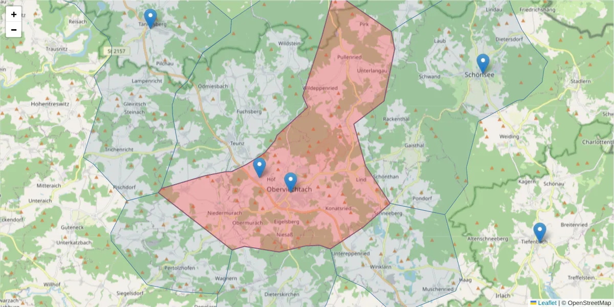 Karte des Postleitzahlen Bereichs  und der umliegenden Postleitzahlen in Deutschland