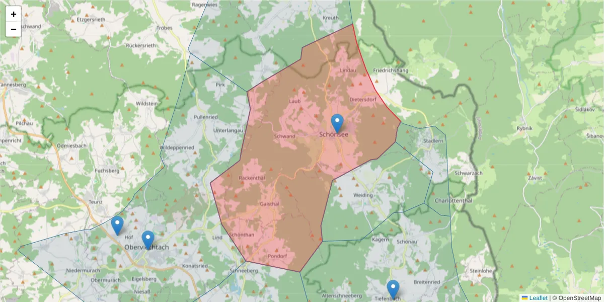 Karte des Postleitzahlen Bereichs  und der umliegenden Postleitzahlen in Deutschland