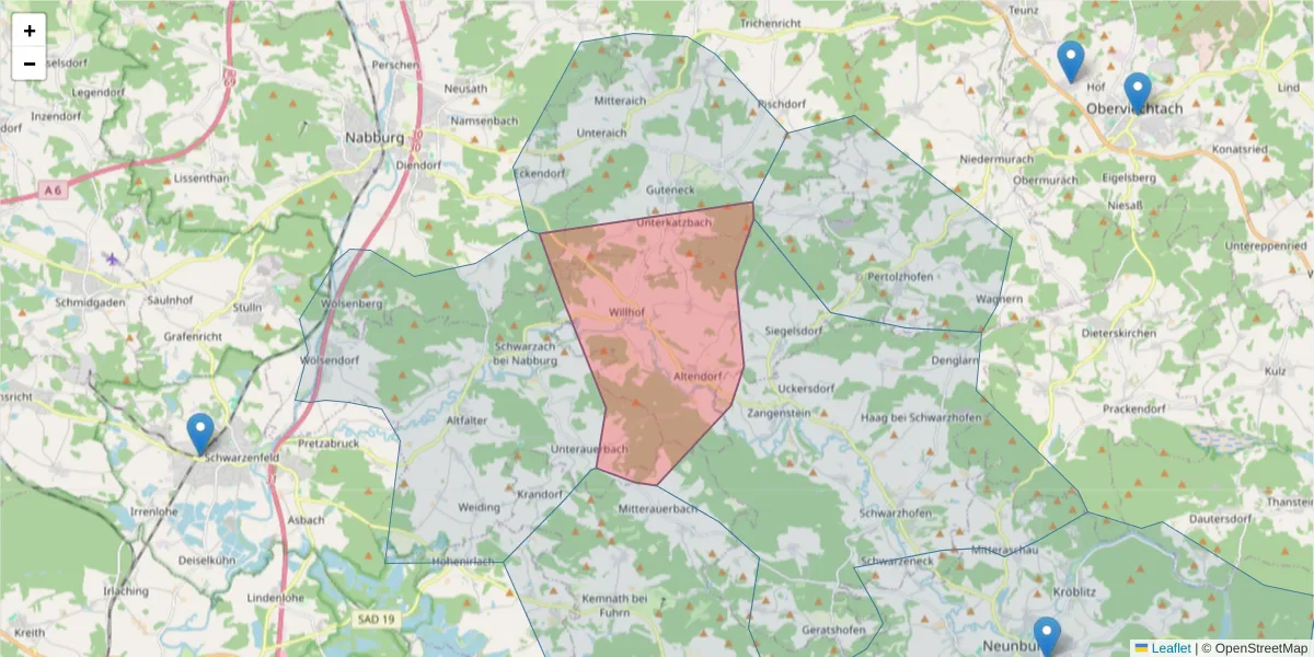 Karte des Postleitzahlen Bereichs  und der umliegenden Postleitzahlen in Deutschland