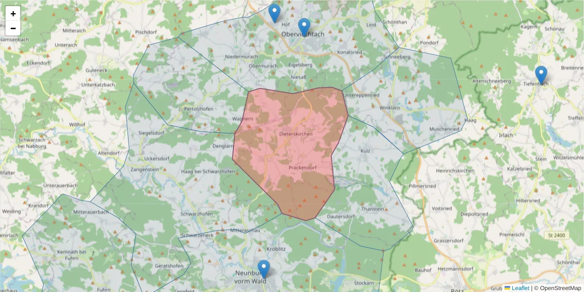 Karte des Postleitzahlen Bereichs  und der umliegenden Postleitzahlen in Deutschland