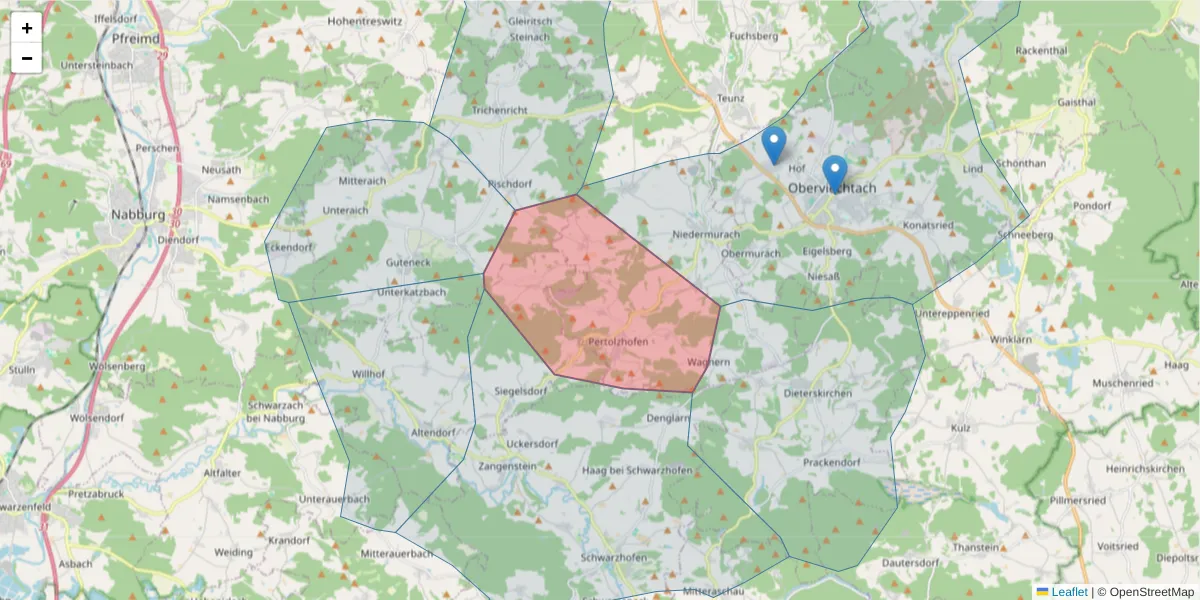 Karte des Postleitzahlen Bereichs  und der umliegenden Postleitzahlen in Deutschland