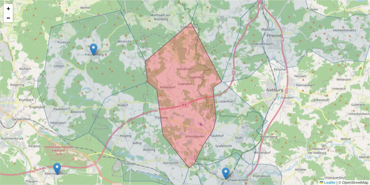 Karte des Postleitzahlen Bereichs  und der umliegenden Postleitzahlen in Deutschland