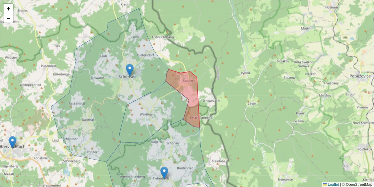 Karte des Postleitzahlen Bereichs  und der umliegenden Postleitzahlen in Deutschland