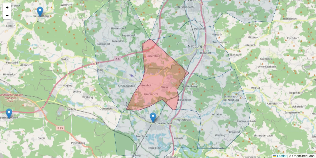 Karte des Postleitzahlen Bereichs  und der umliegenden Postleitzahlen in Deutschland