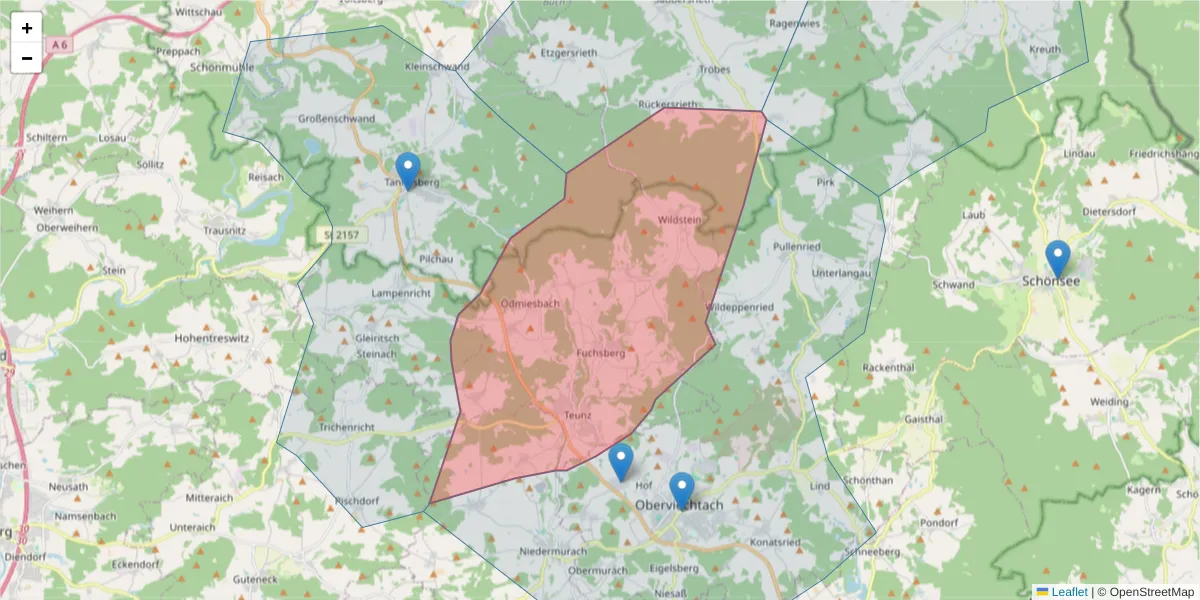 Karte des Postleitzahlen Bereichs  und der umliegenden Postleitzahlen in Deutschland