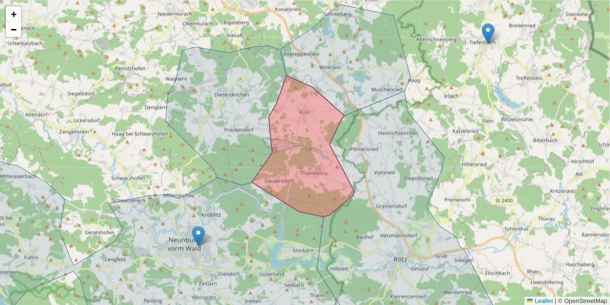 Karte des Postleitzahlen Bereichs  und der umliegenden Postleitzahlen in Deutschland
