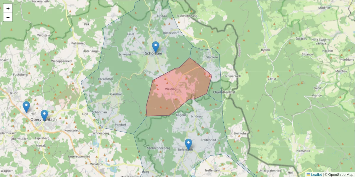 Karte des Postleitzahlen Bereichs  und der umliegenden Postleitzahlen in Deutschland