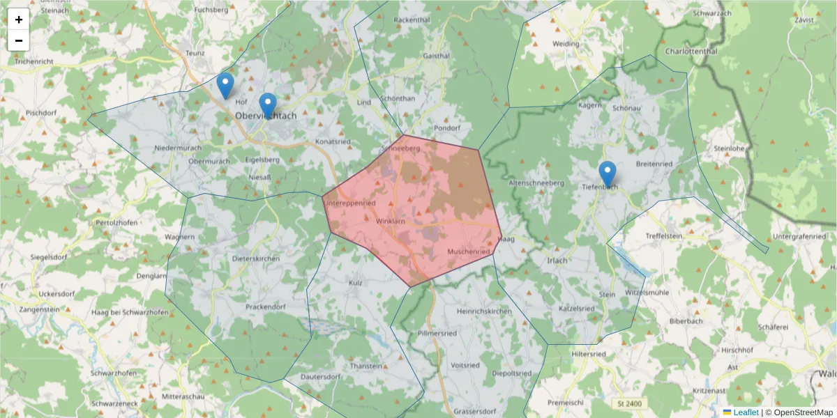 Karte des Postleitzahlen Bereichs  und der umliegenden Postleitzahlen in Deutschland