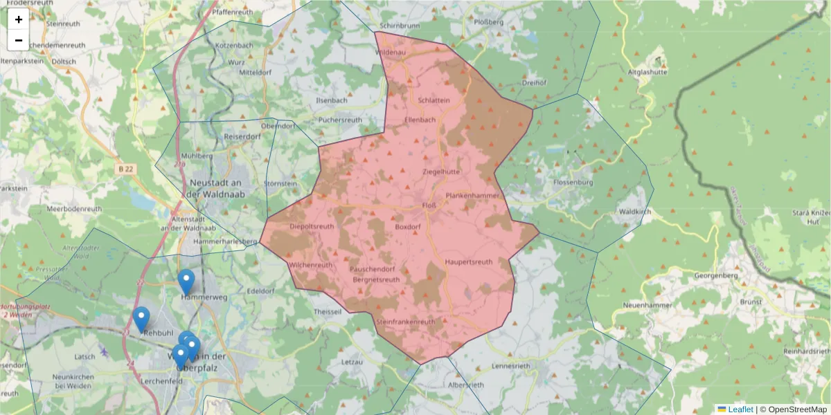 Karte des Postleitzahlen Bereichs  und der umliegenden Postleitzahlen in Deutschland