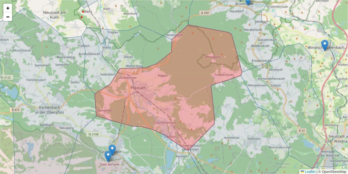 Karte des Postleitzahlen Bereichs  und der umliegenden Postleitzahlen in Deutschland