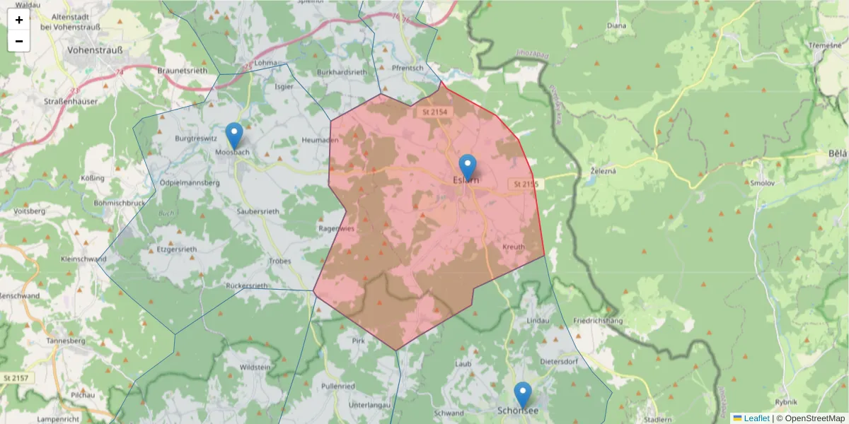 Karte des Postleitzahlen Bereichs  und der umliegenden Postleitzahlen in Deutschland