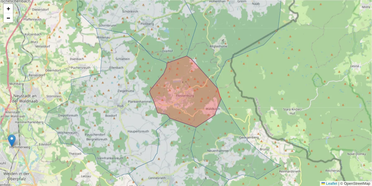 Karte des Postleitzahlen Bereichs  und der umliegenden Postleitzahlen in Deutschland