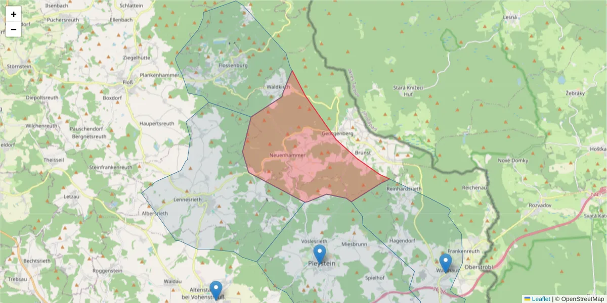 Karte des Postleitzahlen Bereichs  und der umliegenden Postleitzahlen in Deutschland