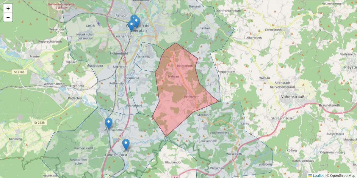 Karte des Postleitzahlen Bereichs  und der umliegenden Postleitzahlen in Deutschland