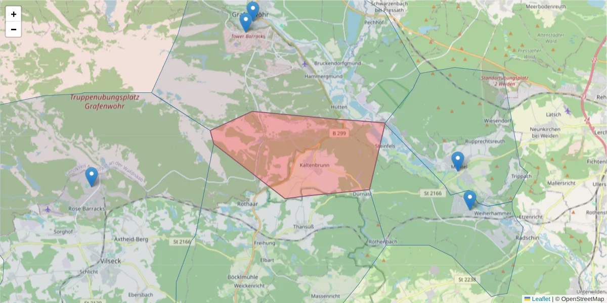 Karte des Postleitzahlen Bereichs  und der umliegenden Postleitzahlen in Deutschland