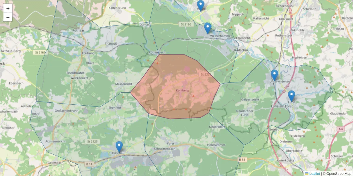 Karte des Postleitzahlen Bereichs  und der umliegenden Postleitzahlen in Deutschland
