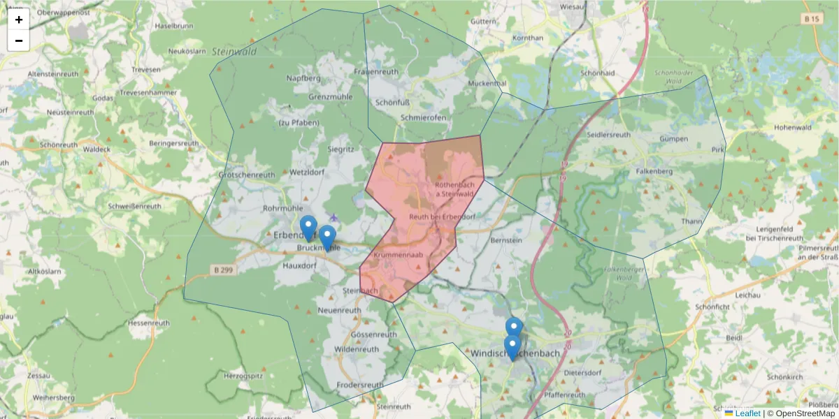 Karte des Postleitzahlen Bereichs  und der umliegenden Postleitzahlen in Deutschland