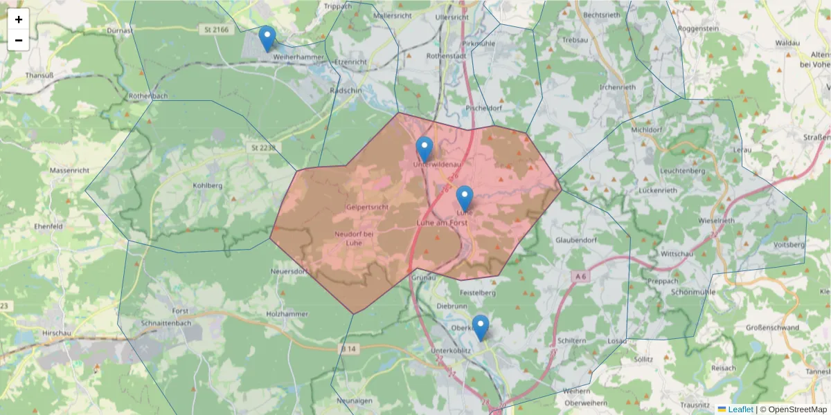 Karte des Postleitzahlen Bereichs  und der umliegenden Postleitzahlen in Deutschland