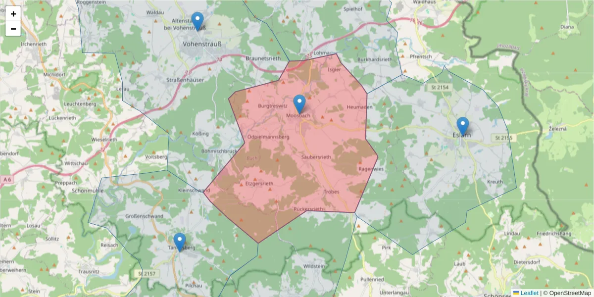 Karte des Postleitzahlen Bereichs  und der umliegenden Postleitzahlen in Deutschland