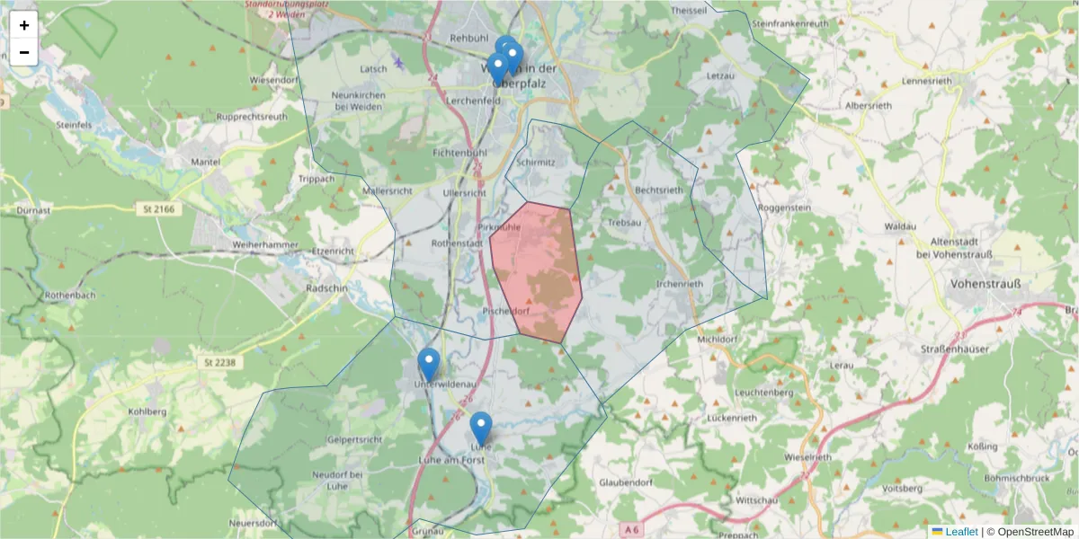 Karte des Postleitzahlen Bereichs  und der umliegenden Postleitzahlen in Deutschland