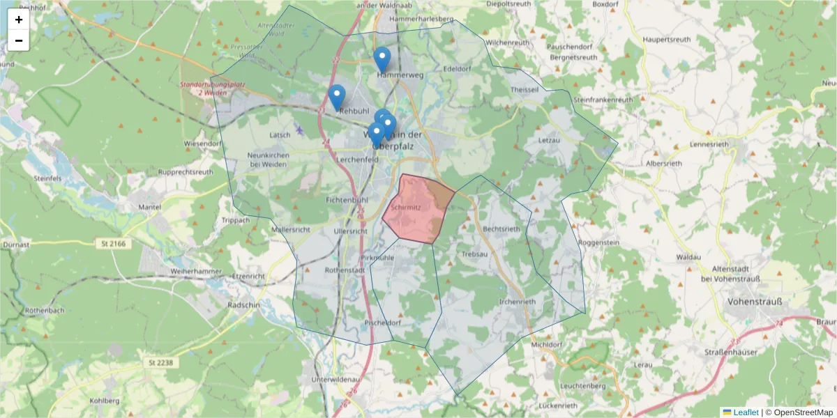 Karte des Postleitzahlen Bereichs  und der umliegenden Postleitzahlen in Deutschland